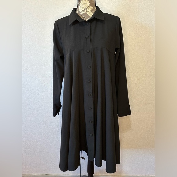 LAVIENZA Modest CollaredBlack Shirt Dress - Size 42 US size 6